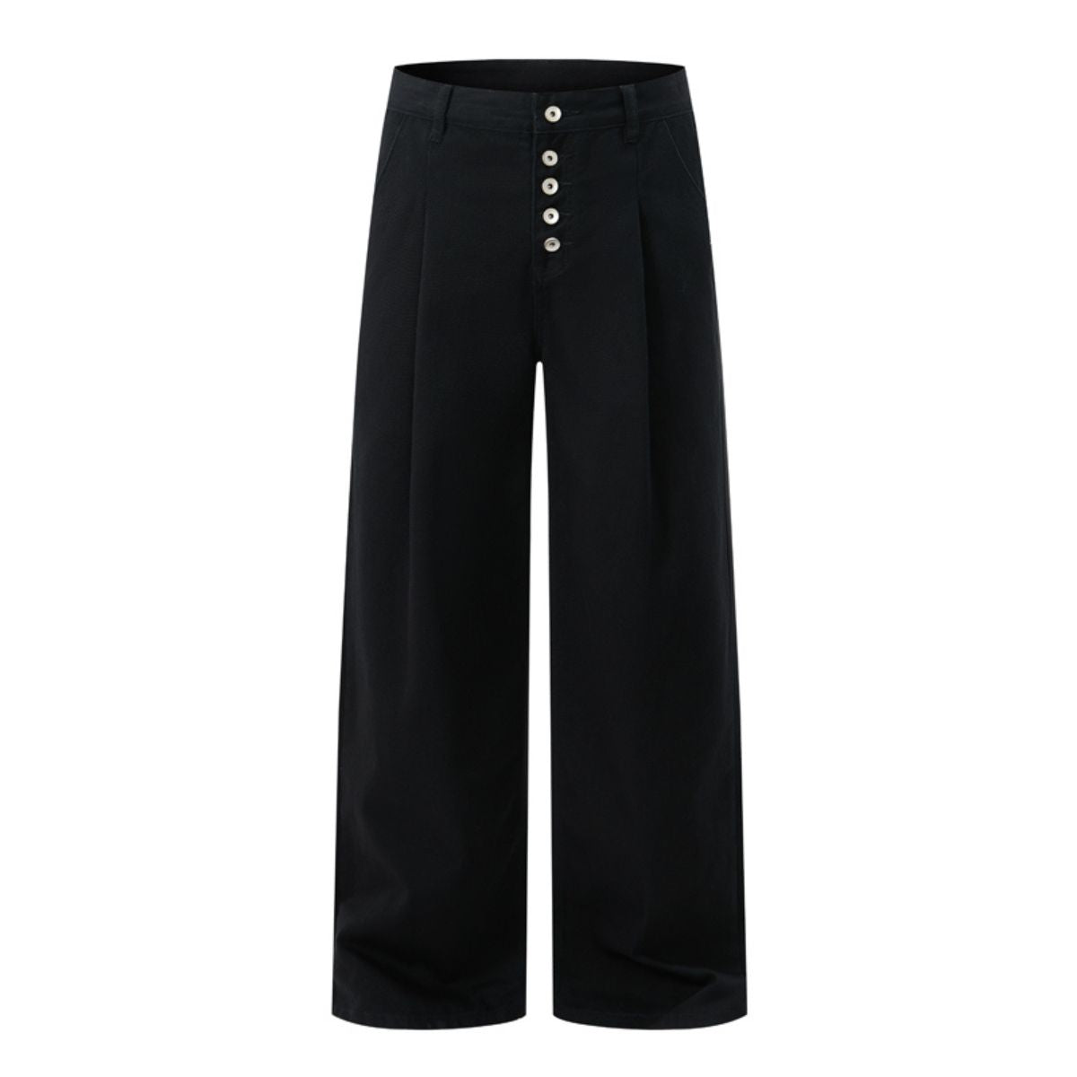 Button‑Fly Pleated Wide Leg Trousers