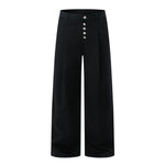 Button‑Fly Pleated Wide Leg Trousers