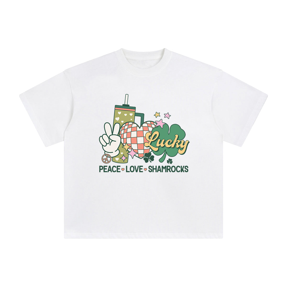 Lucky Peace Love Shamrocks Graphic Tee-INNBLAC Fashion Apparel