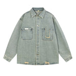 New Distressed Loose Stand Collar Denim Shirt Jacket