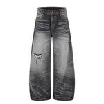 Vintage Washed Barrel Leg Distressed Jeans