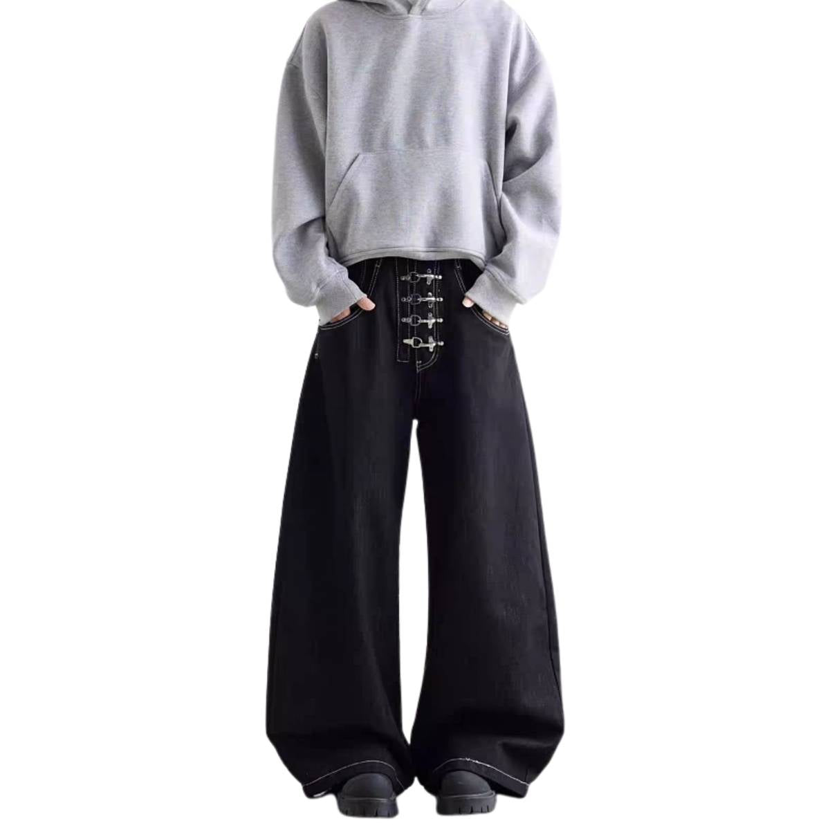 Vintage Hook-Front Barrel-Leg Denim Jeans