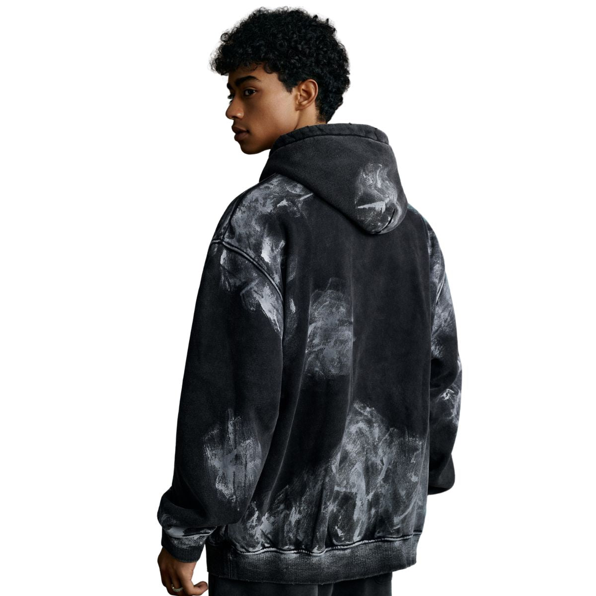 Distressed Edge Painted Graphic Washed Hoodie