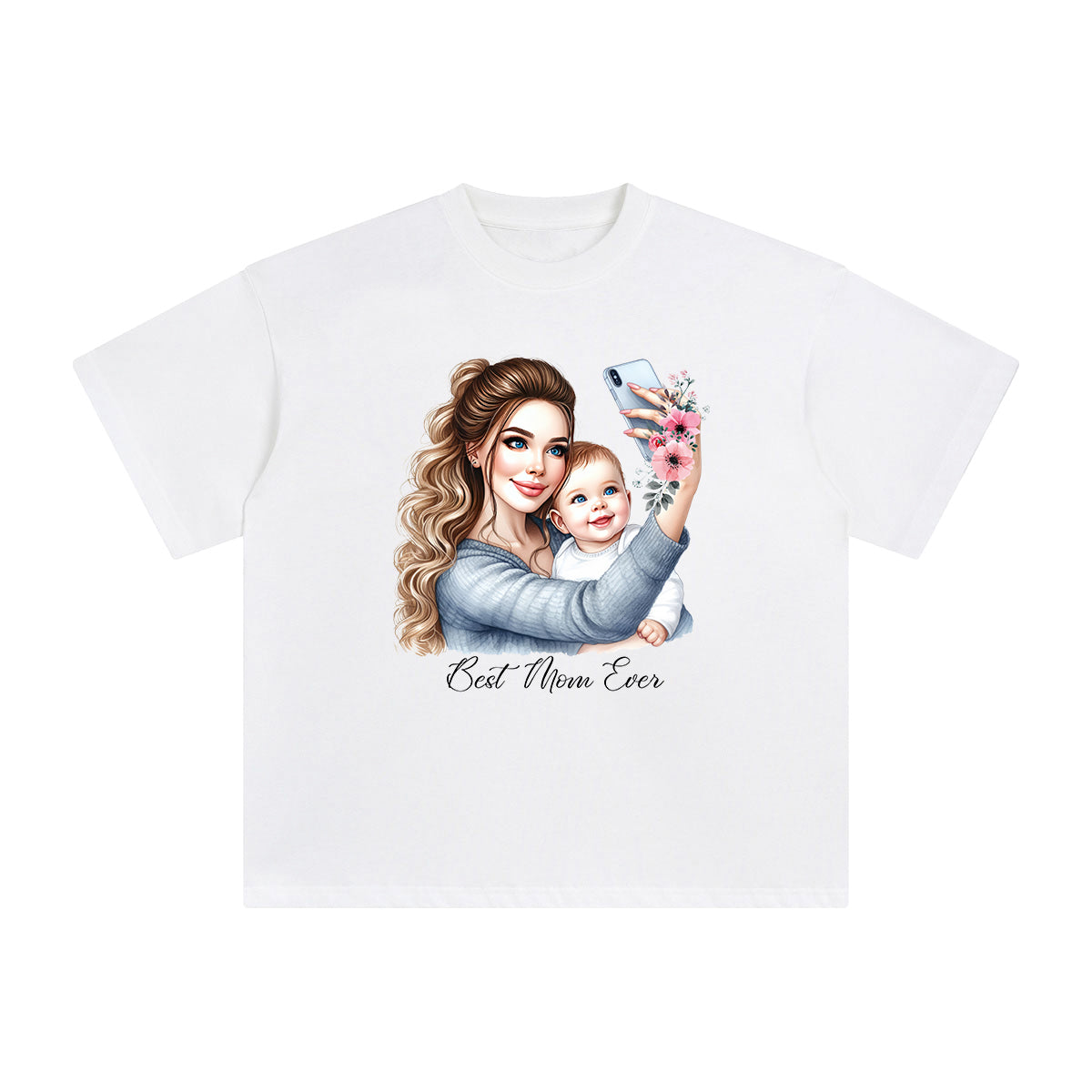 Mother & Baby Taking Selfie Graphic Tee-INNBLAC Fashion Apparel
