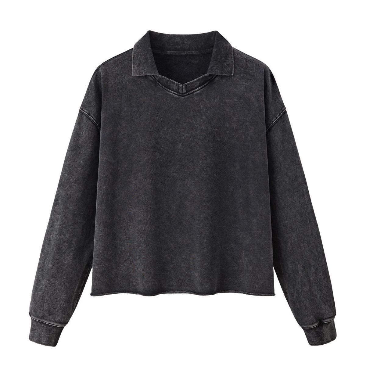 Boxy‑Fit Small V‑Neck Polo Cotton Sweatshirt