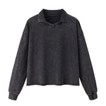 Boxy‑Fit Small V‑Neck Polo Cotton Sweatshirt