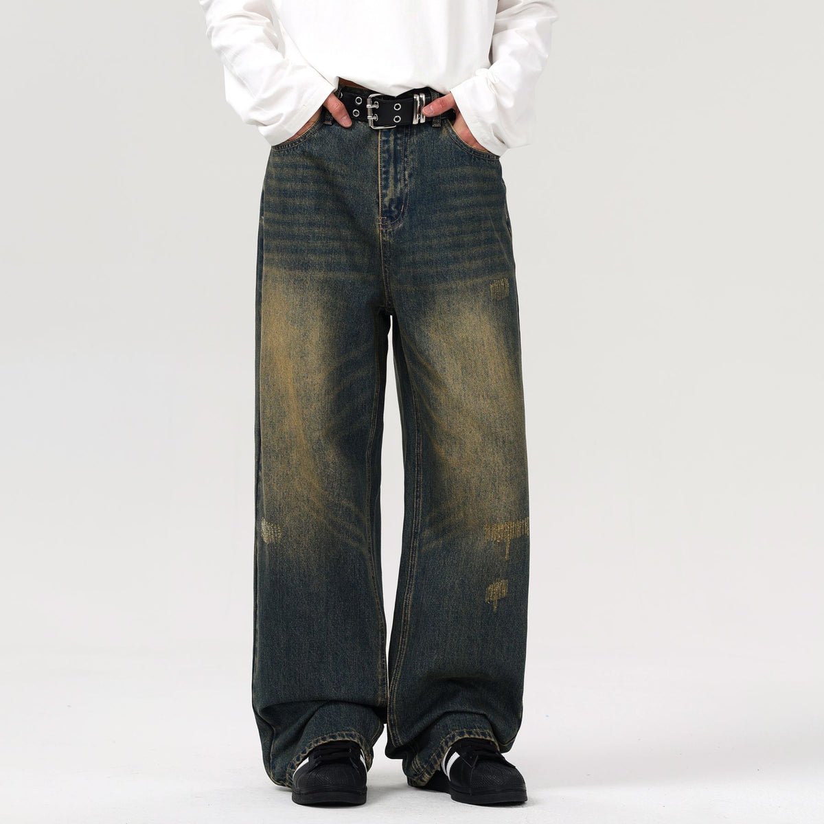 Mud Dyeing Wash Denim Ripped Jeans-INNBLAC Fashion Apparel