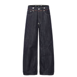 Raw Indigo Wide Leg Jeans with Metal Horsebit Detail