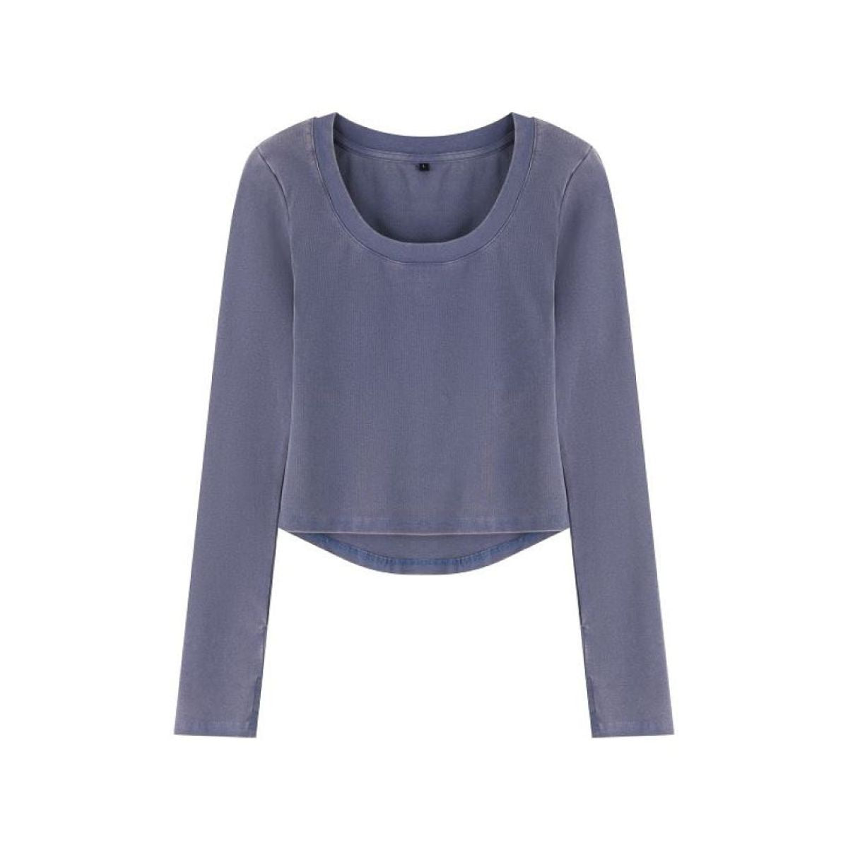Women's Cotton Snow Wash U Neck Long Sleeve Cropped T-Shirt