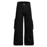 Men's Distressed Washed Denim Cargo Pants Punk Street Loose Zipper