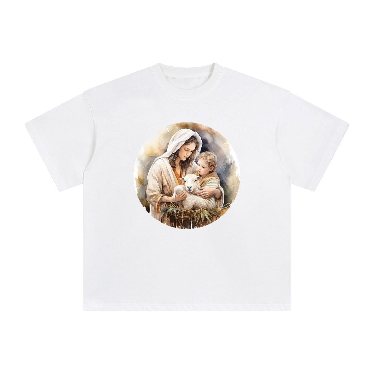 Mother Mary & Jesus With Sheep Graphic Tee-INNBLAC Fashion Apparel