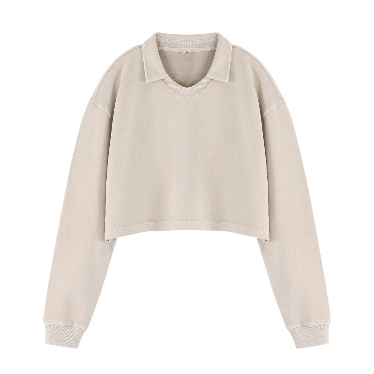 Heavyweight Snow Wash Collared Cropped Long Sleeve Sweatshirt