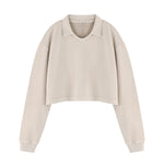 Heavyweight Snow Wash Collared Cropped Long Sleeve Sweatshirt