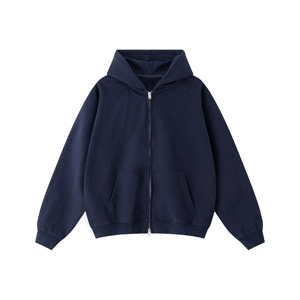 Double-Slider Zipper Solid Color Hoodie