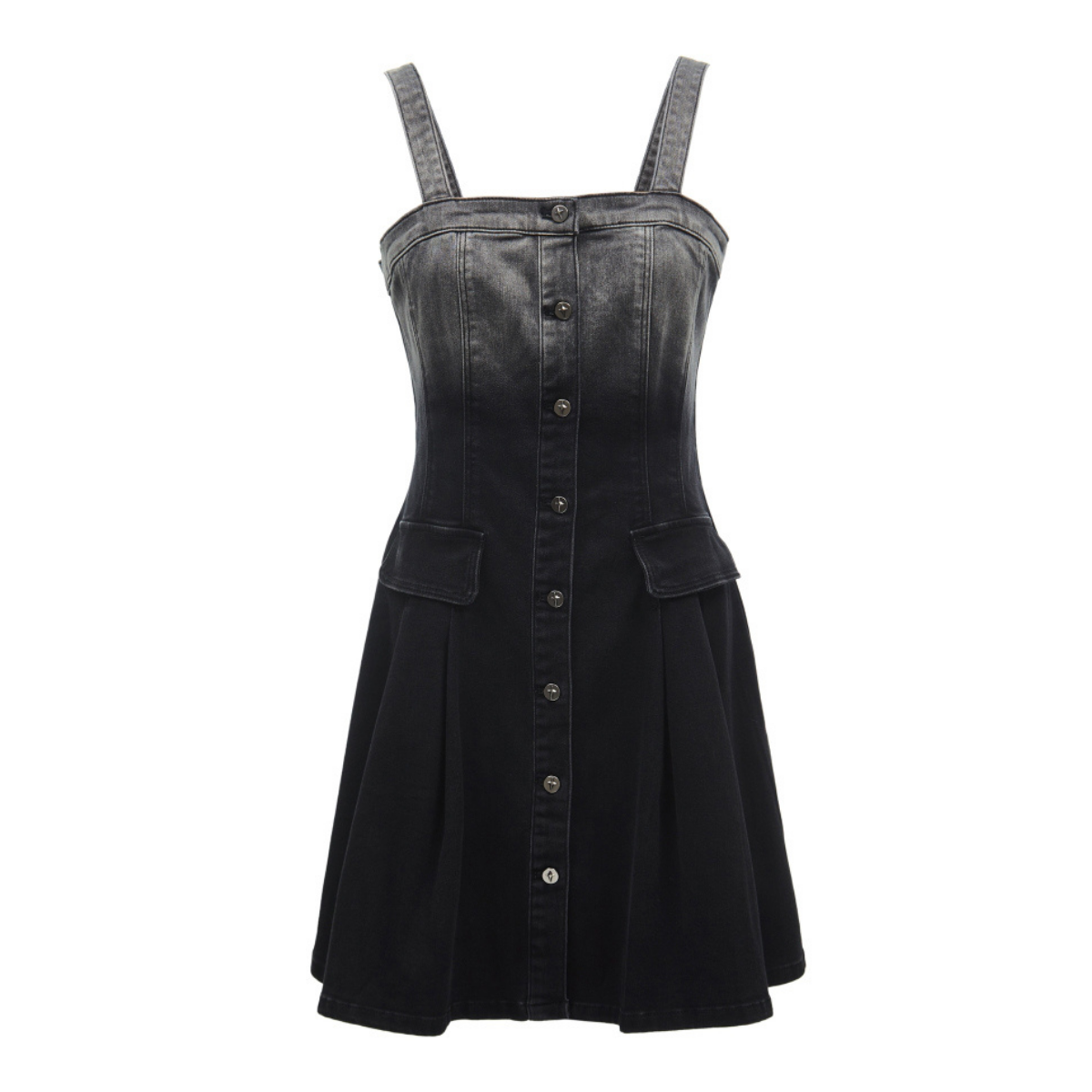 Washed Denim Button-Front Mini Dress