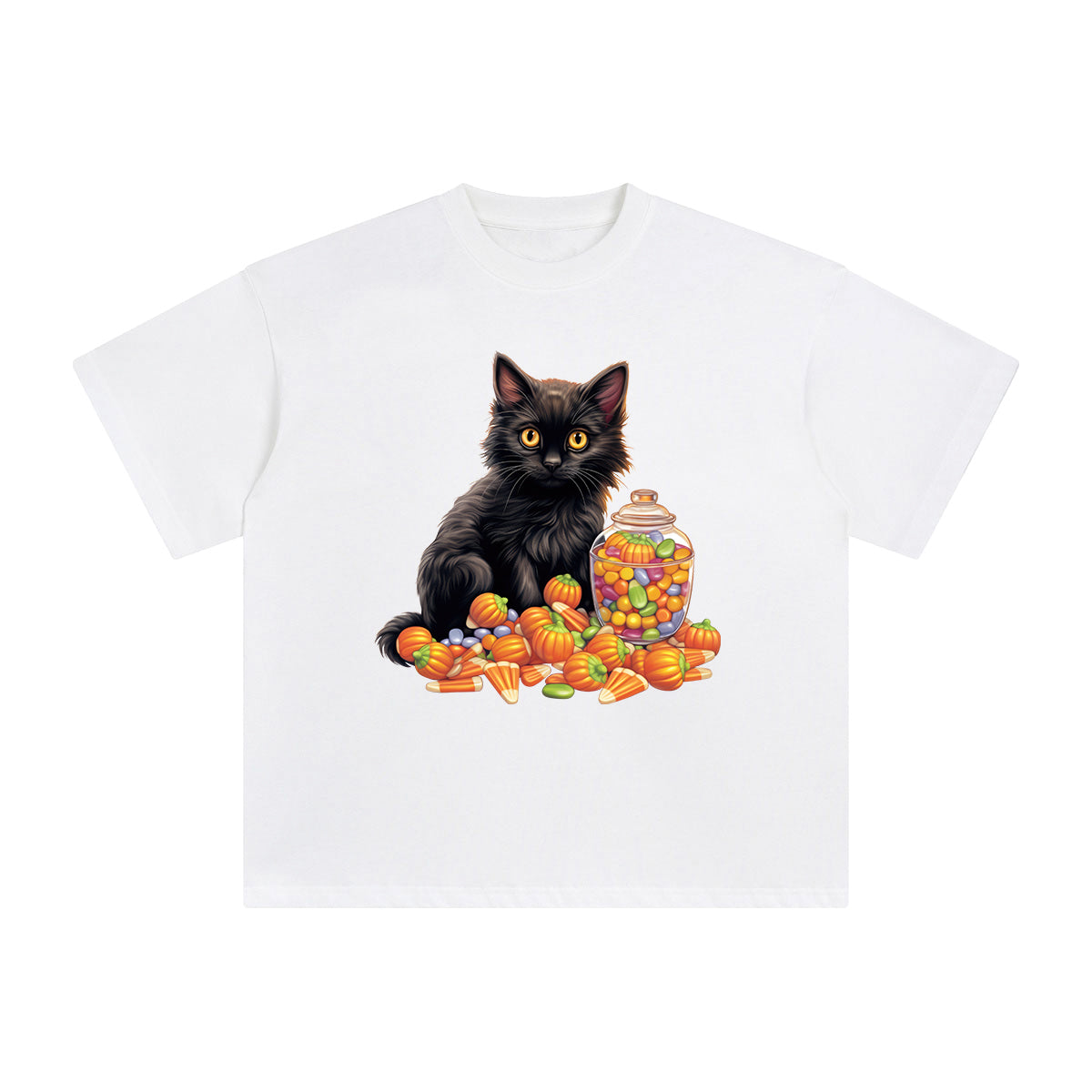Black Cat And Candy Graphic Tee-INNBLAC Fashion Apparel