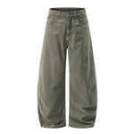 Vintage Washed Curved‑Seam Baggy Wide‑Leg Trousers
