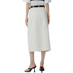 White High-Rise Denim Midi Skirt