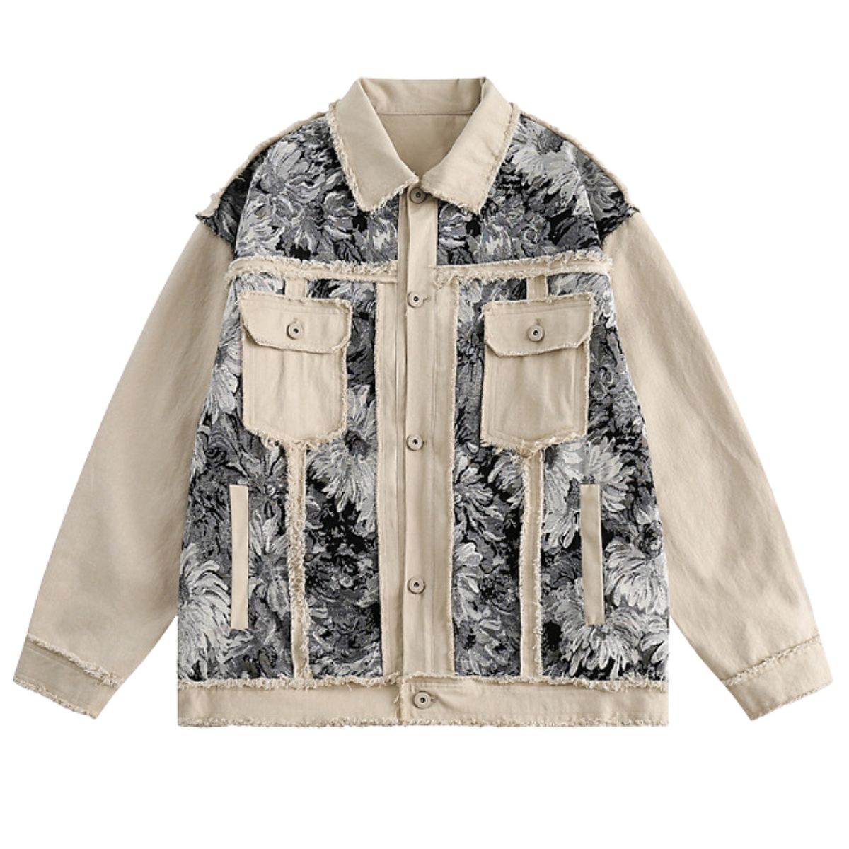 Vintage Ink-Style Patchwork Denim Jacket
