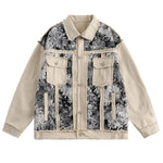 Vintage Ink-Style Patchwork Denim Jacket