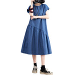 Vestido midi vaquero extragrande con mangas cortas