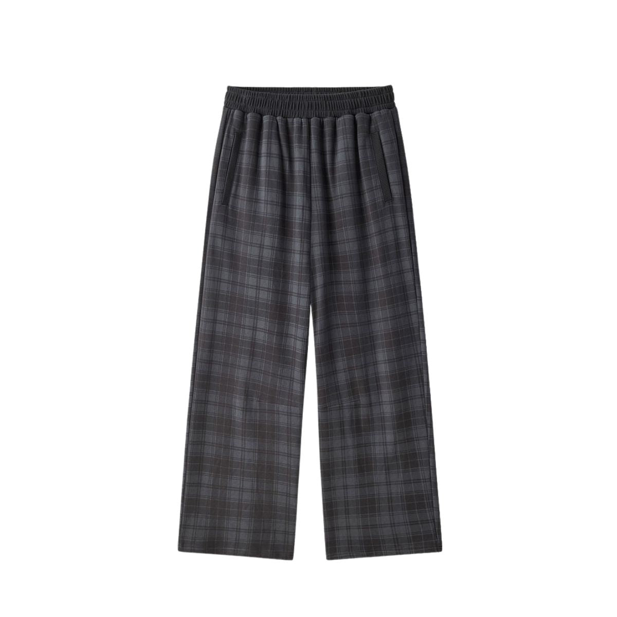Plaid Straight Wide‑Leg Drapey Casual Pants