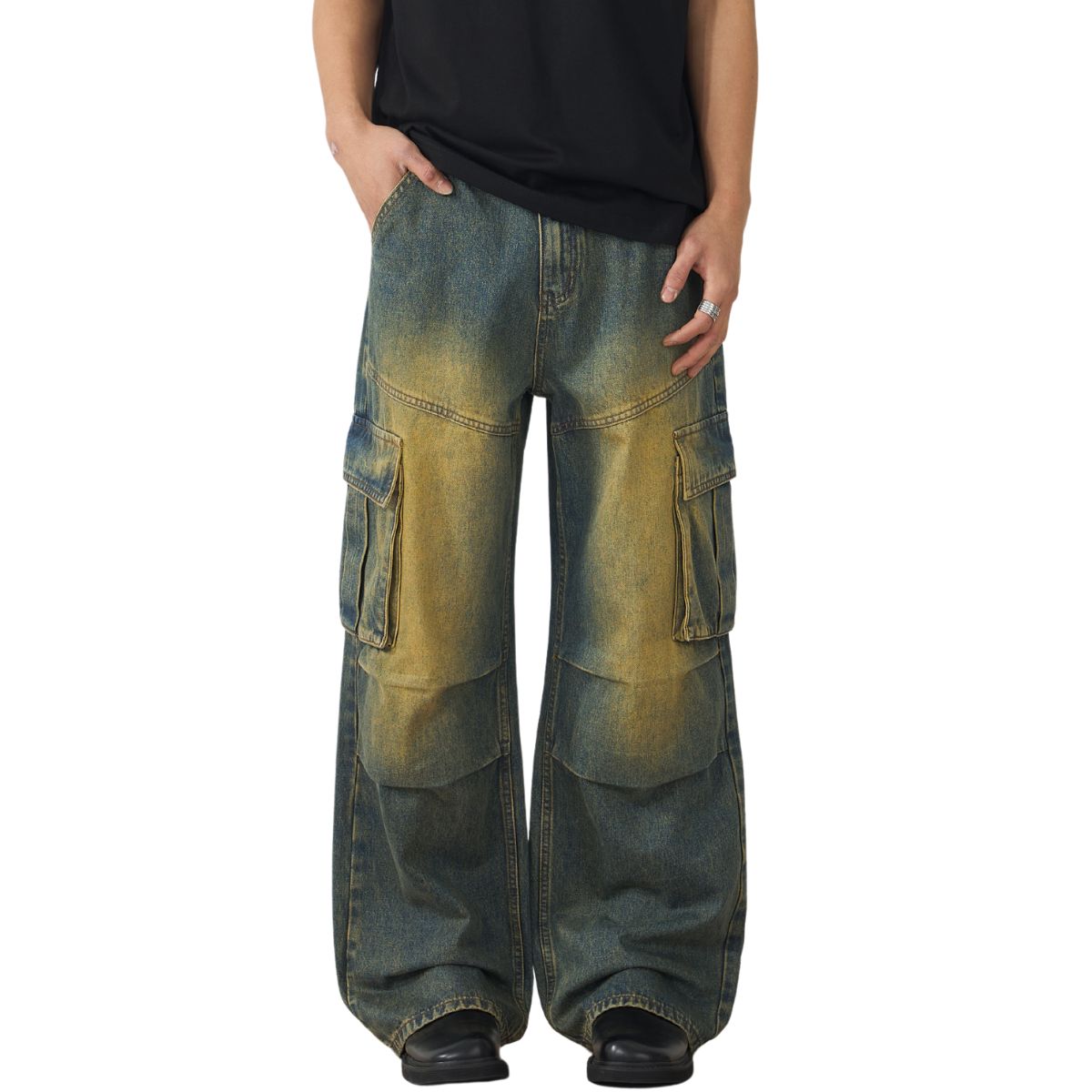 Muddy WashedVintage Washed Pleated Knee Cargo Jeans