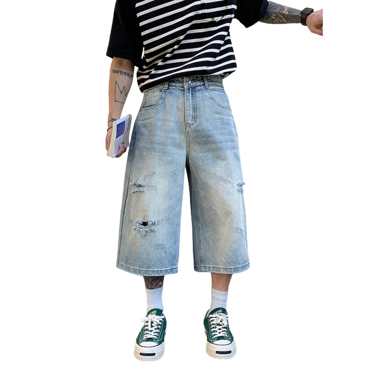 Bermudas con lavado vintage y salpicaduras de tinta