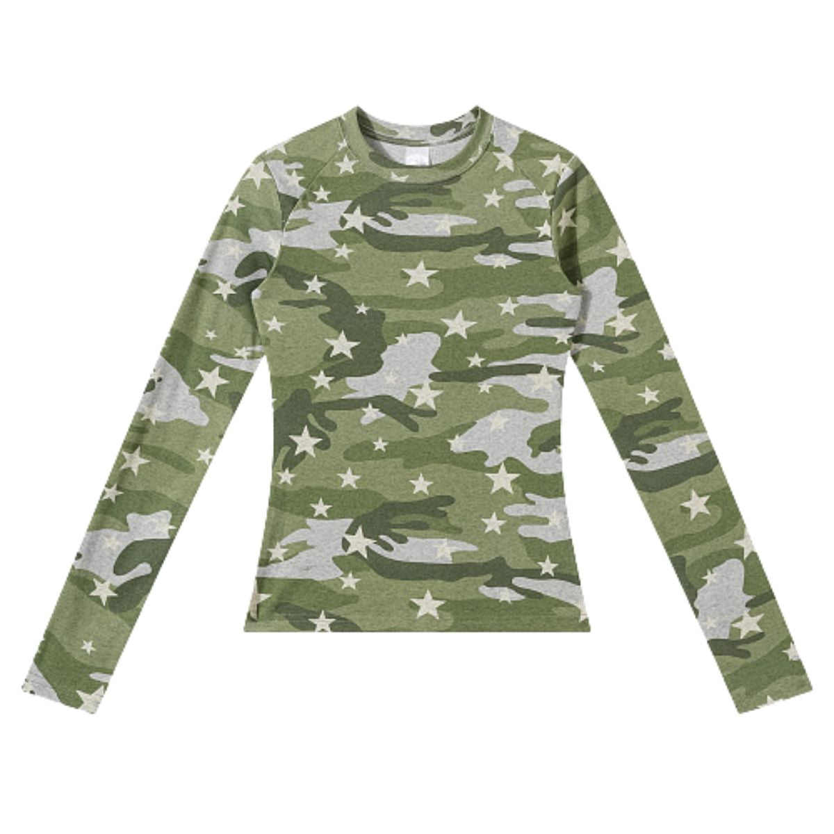 Star Camo Cropped Slim Fit Long Sleeve Layering Base Top