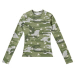 Star Camo Cropped Slim Fit Long Sleeve Layering Base Top