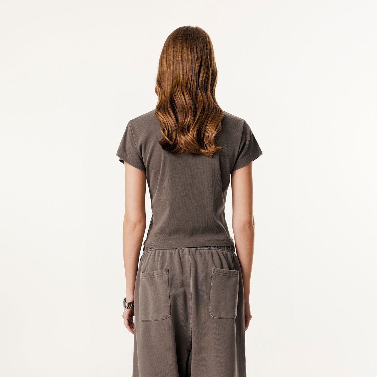 Washed Crew Neck Ribbed Crop Tee 8oz