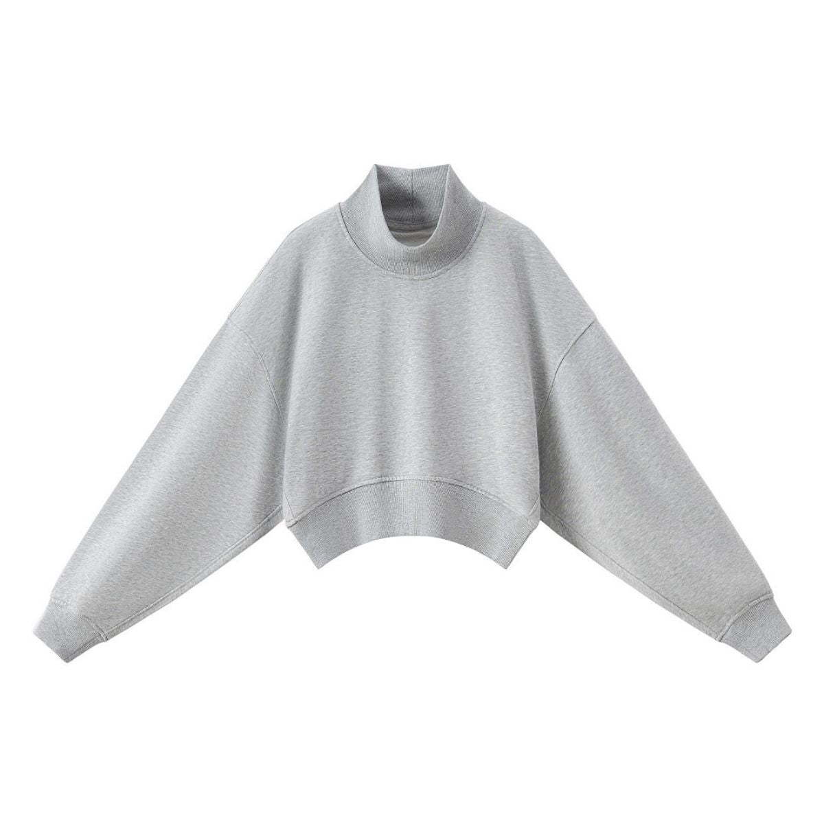 Mock Neck Drop Shoulder Sweatshirt Loose Sleeve Curved Hem