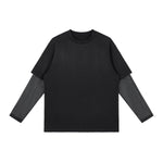 Acid‑Wash Distressed Layered‑Look Contrast Long Sleeve T‑Shirt
