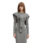 Front Tie Ribbed Knit Shoulder Wrap