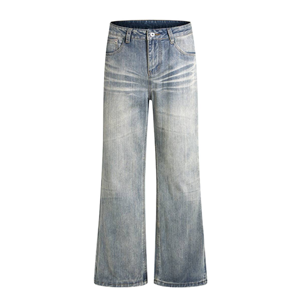 Gradient Washed High Rise Curved Leg Loose Wide Leg Denim Jeans