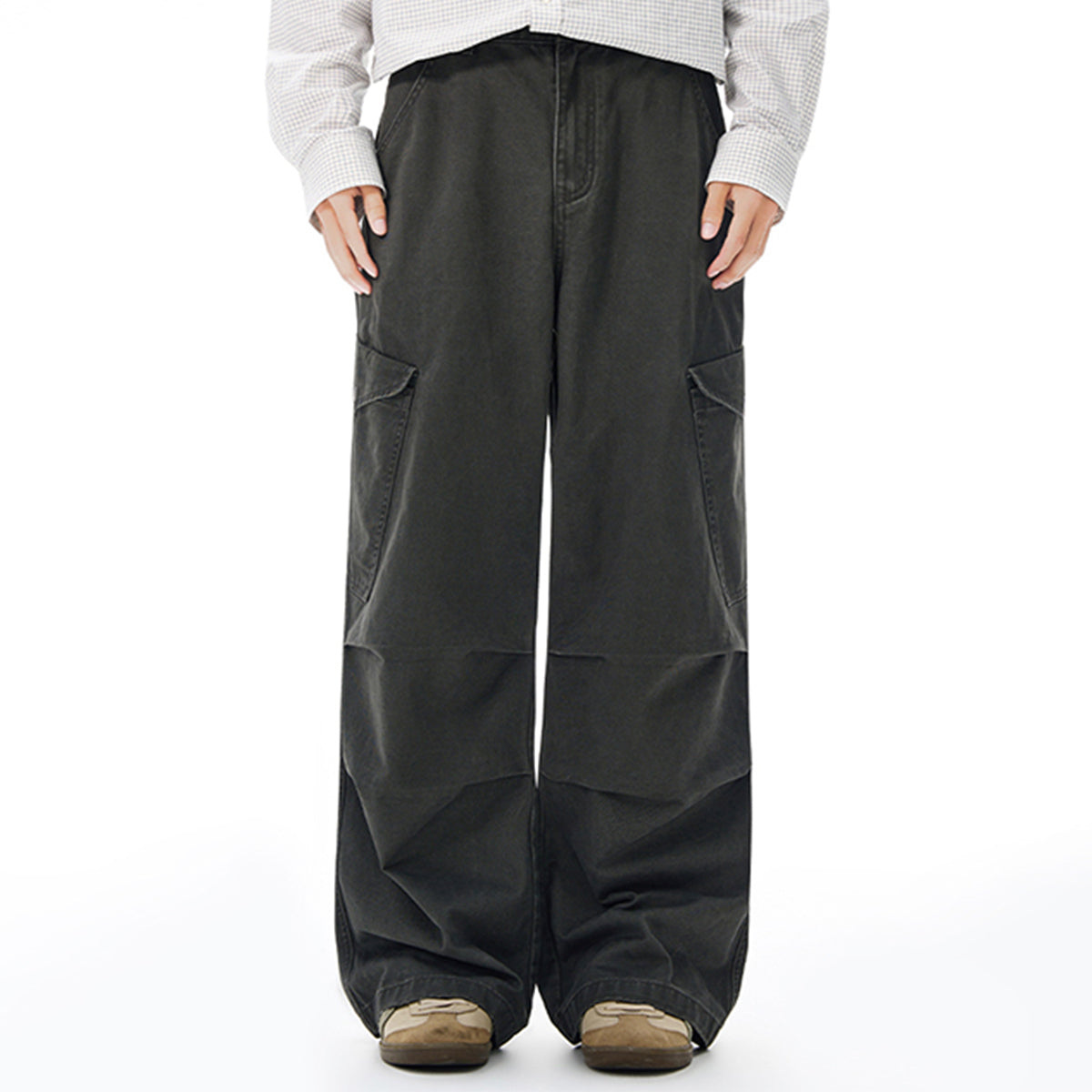 Vintage Workwear Wide-Leg Cargo Pants Multi Pocket Washed