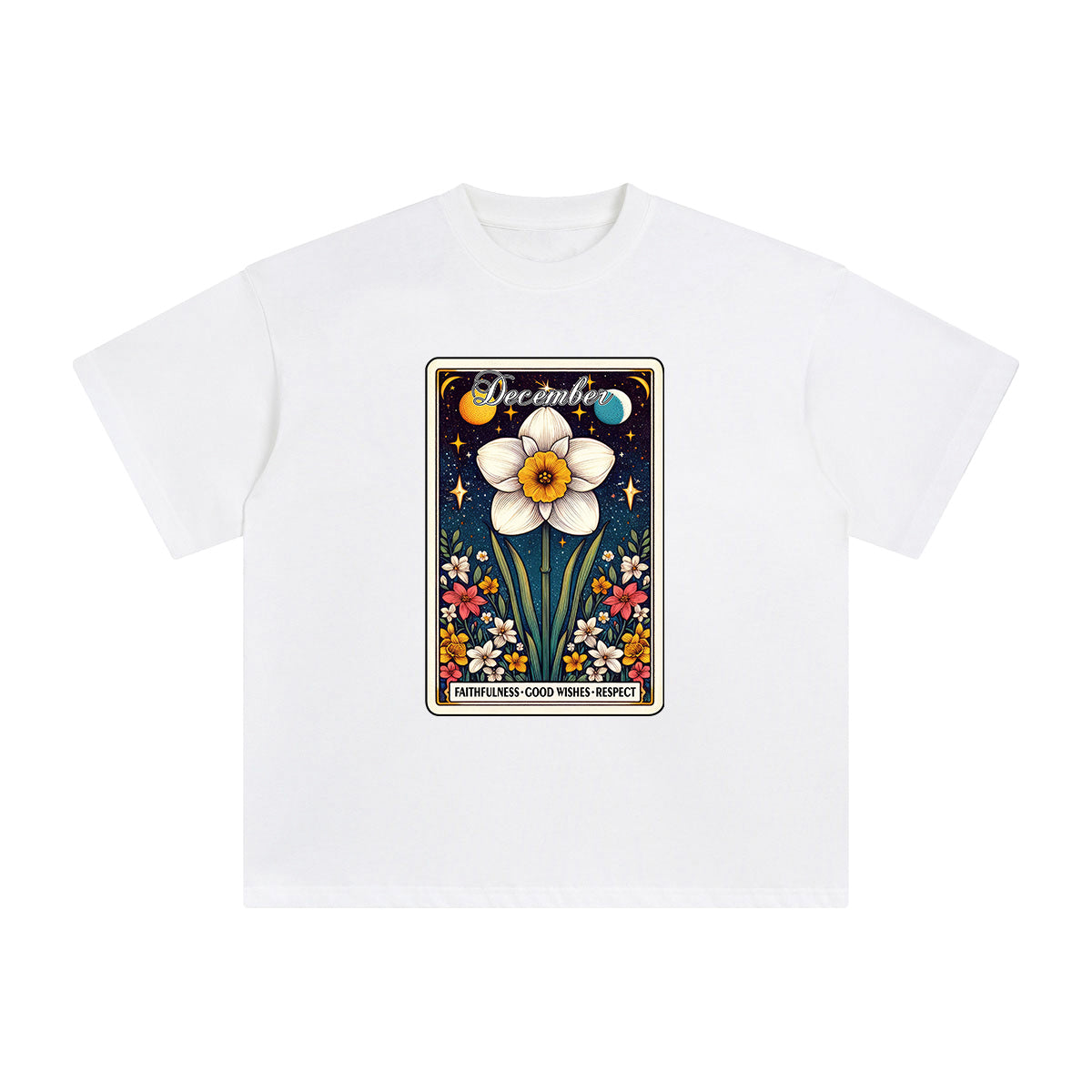 December Narcissus Card Graphic Tee-INNBLAC Fashion Apparel