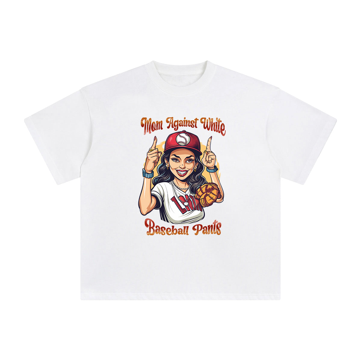 Mom Against White Baseball Pants Graphic Tee-INNBLAC Fashion Apparel
