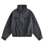 Stand Collar Vintage Washed Short-sleeved Denim Baseball Jacket