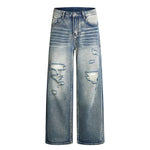 Retro Bleached Ripped Loose Fit Wide Leg Jeans