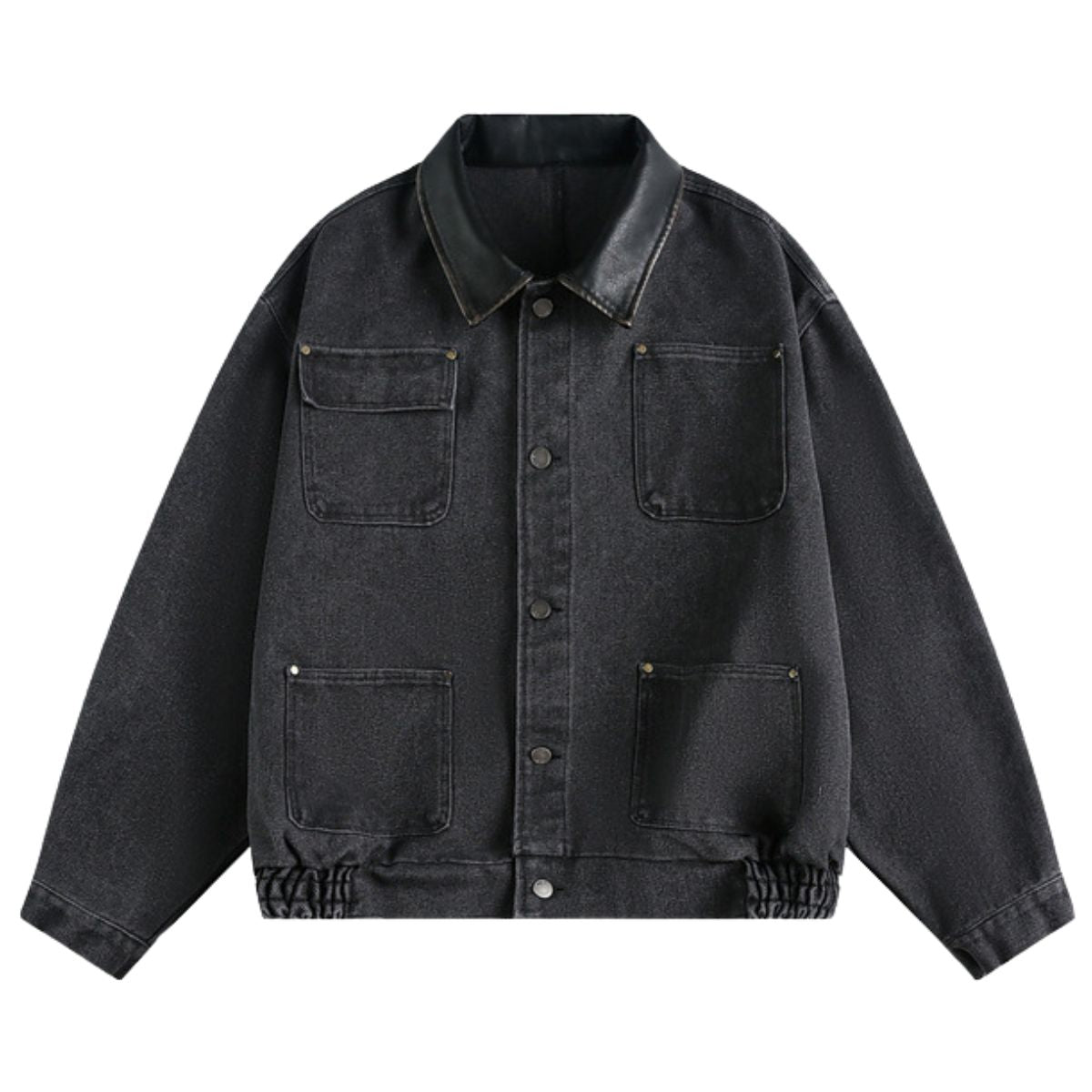 Vintage Washed Distressed Dropped Shoulder Workwear Multi-pocket Denim Jacket