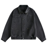 Vintage Washed Distressed Dropped Shoulder Workwear Multi-pocket Denim Jacket