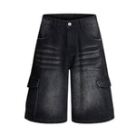 Vintage Washed Multi Pocket Denim Cargo Bermuda Shorts