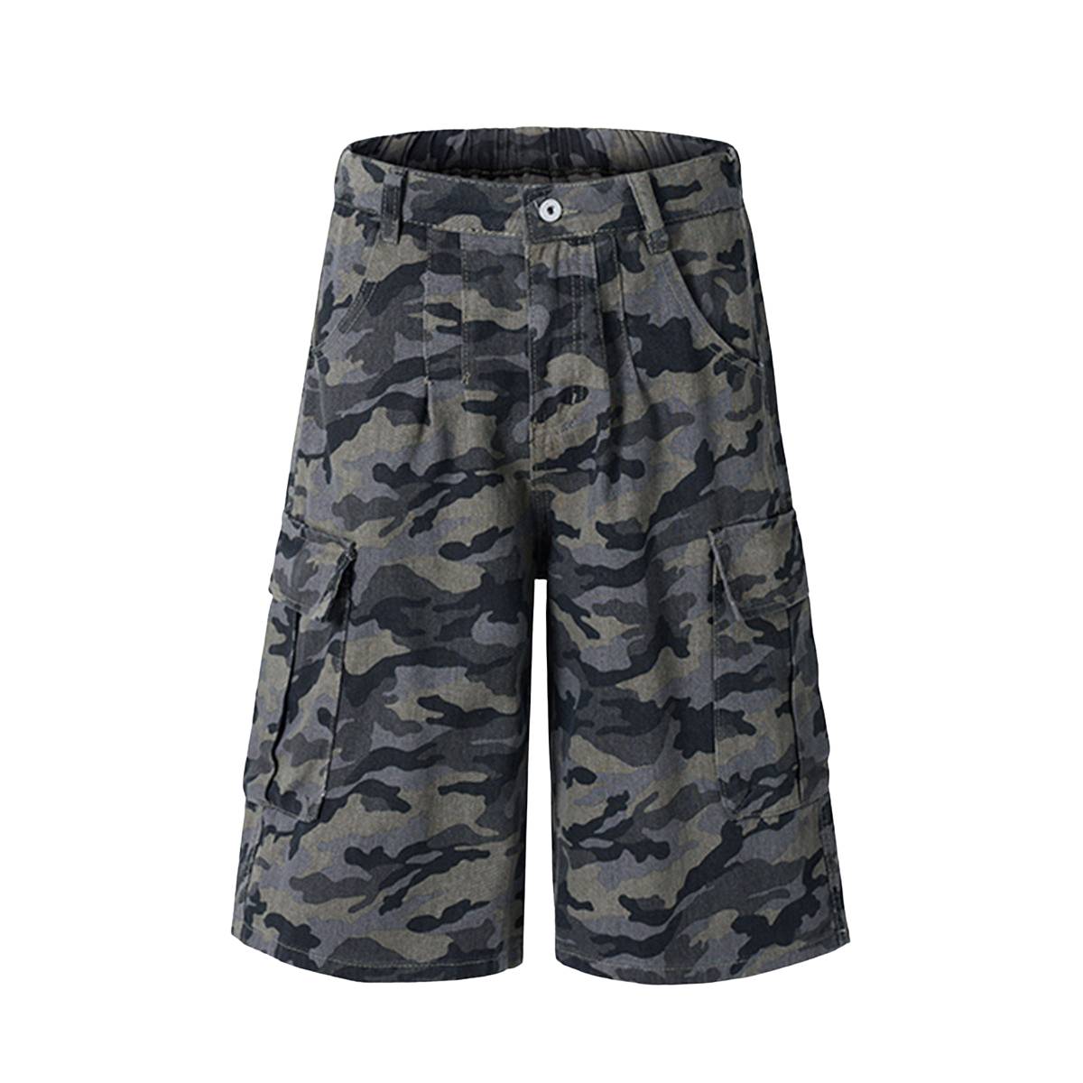 Camo Utility High Waist Loose Fit Bermuda Shorts