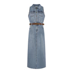Sleeveless Denim Belted Maxi Dress