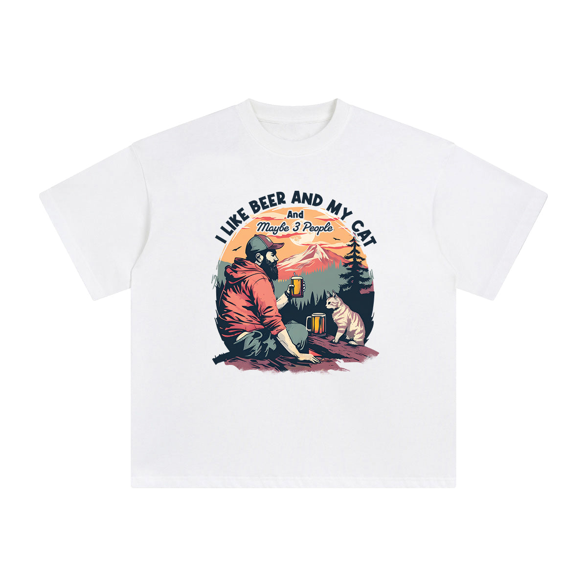 Man Camping With Cat Graphic Tee-INNBLAC Fashion Apparel