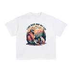 Man Camping With Cat Graphic Tee-INNBLAC Fashion Apparel