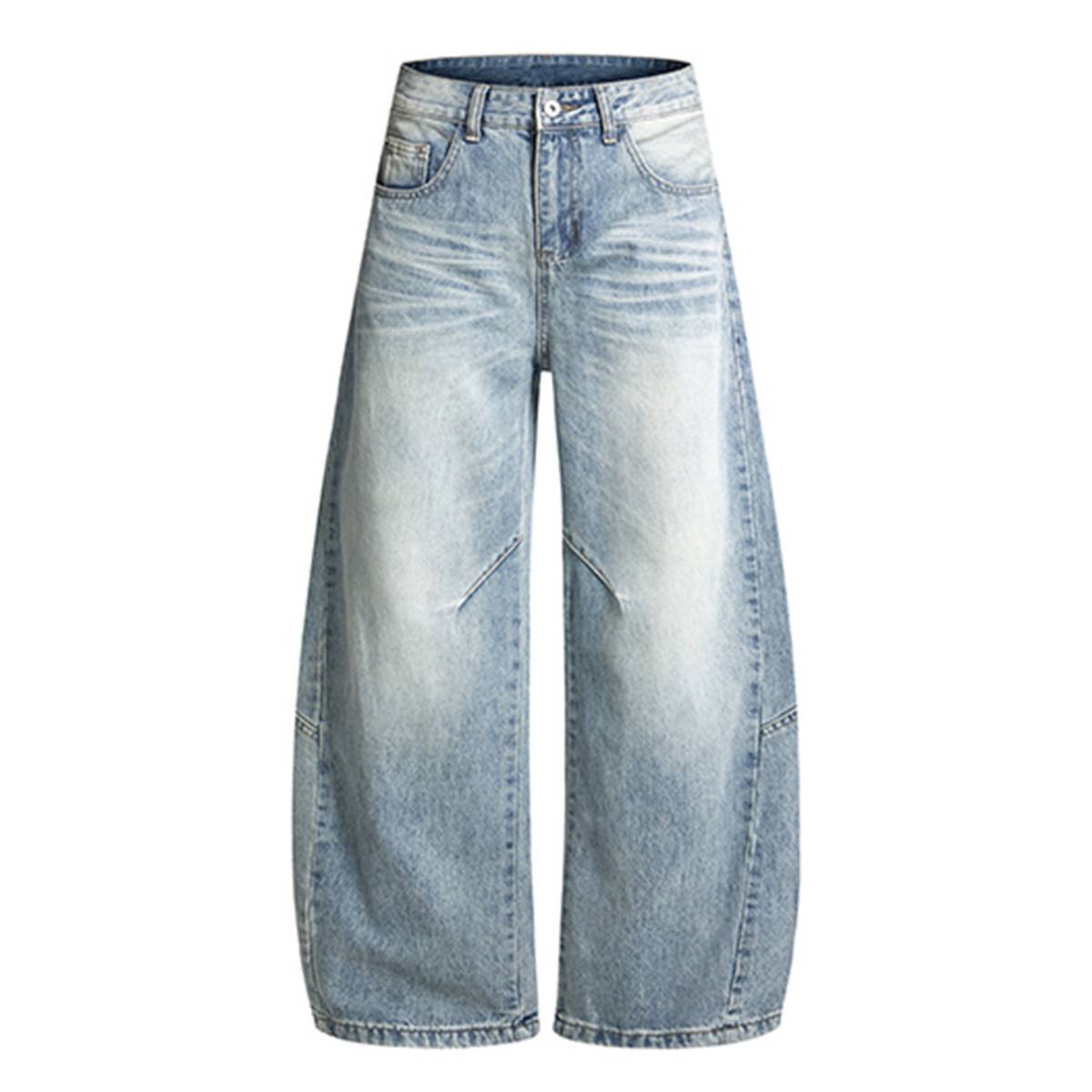 Vintage Washed Curved Loose Wide-Leg Jeans