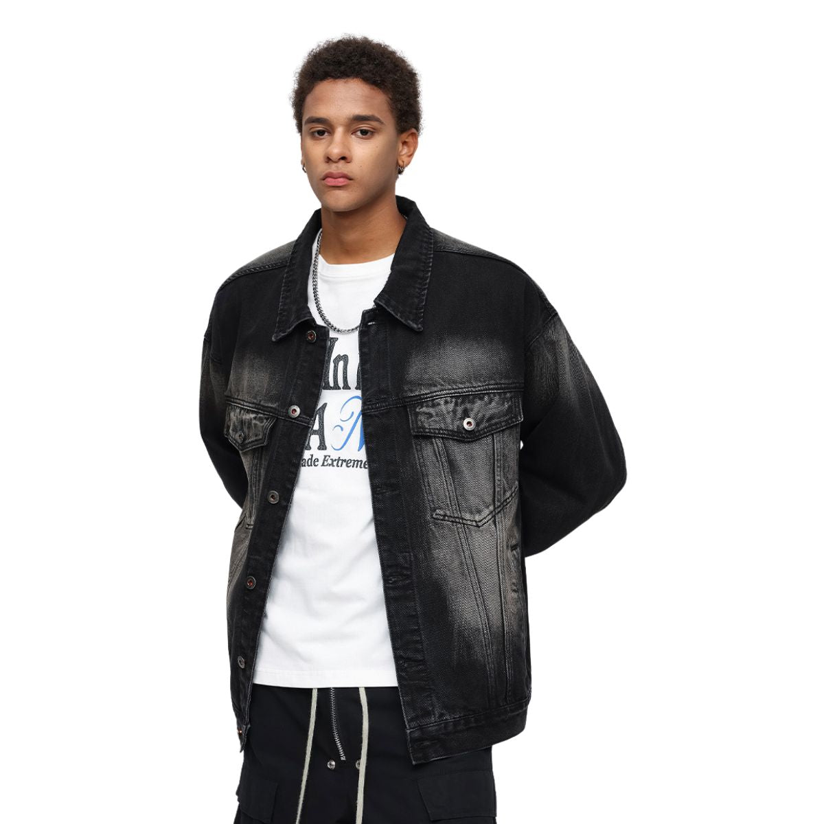 Washed Gradient Trucker Denim Jacket