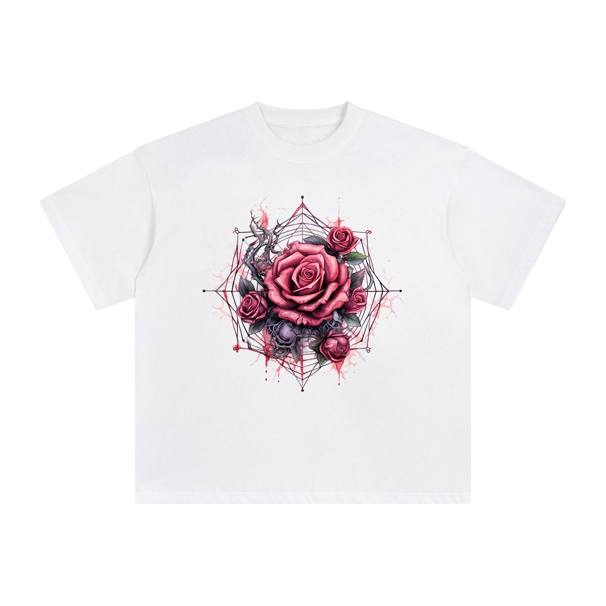 Gothic Spiderweb & Red Roses Graphic Tee-INNBLAC Fashion Apparel